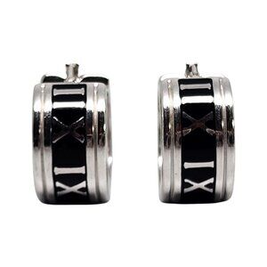 Flli Menegatti Sterling Silver Roman Numeral Hoop Earrings #15126